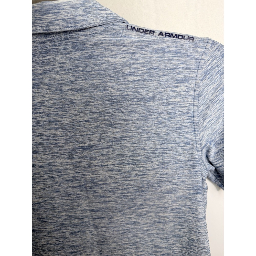 Under Armour Boys Youth Medium Blue Heather Performance Polo Shirt Heat Gear - Picture 4 of 6